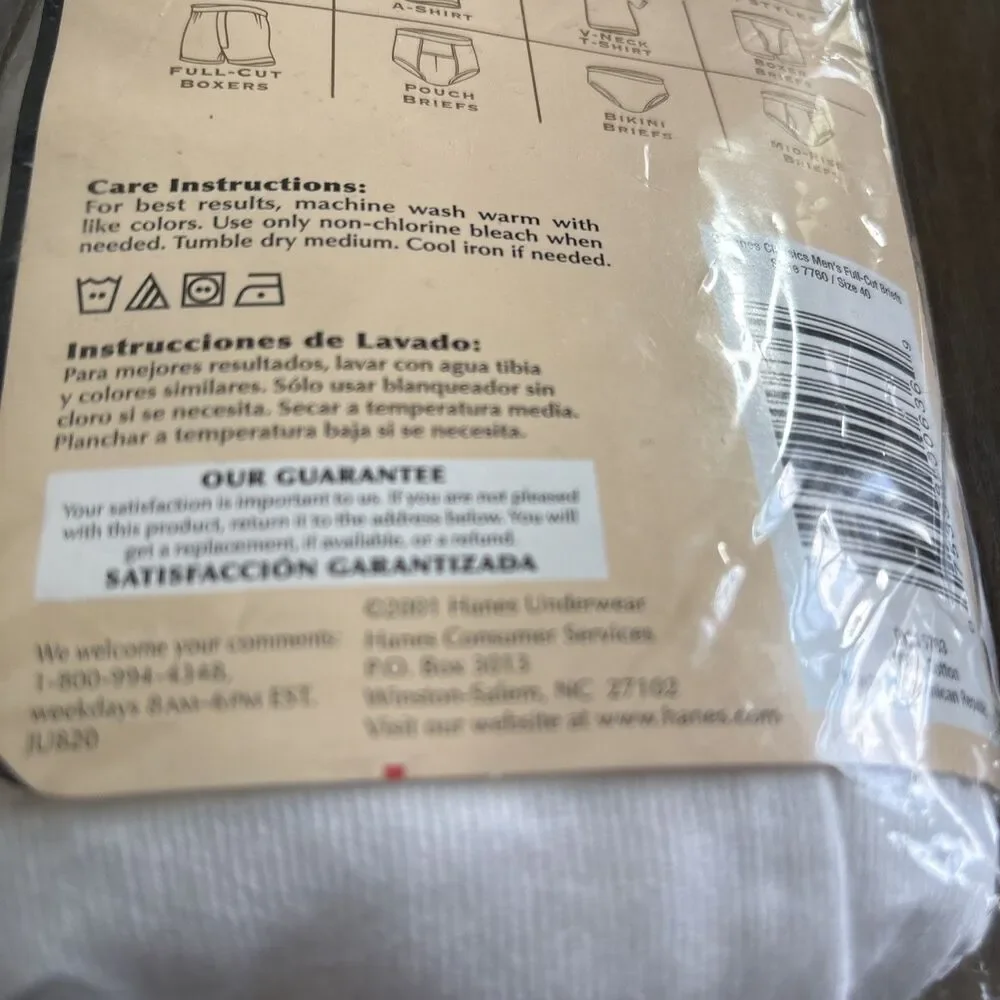 Vintage Hanes Classics Full-Cut Briefs 3 Pack Sz 40 White Cotton 2001 Cotton NEW